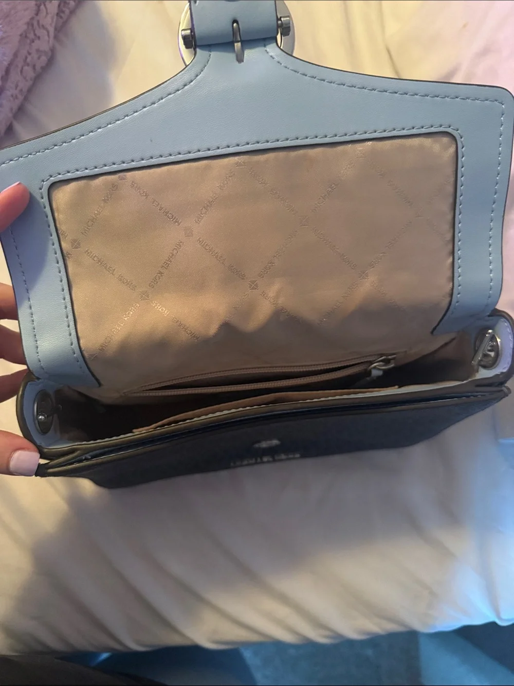 MICHAEL KORS Black and Light Blue Logo Crossbody Bag